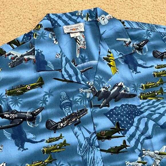 NWOT Pacific Legend USA Fighter War Plane Hawaiian Shirt Blue Size XL - Picture 2 of 5